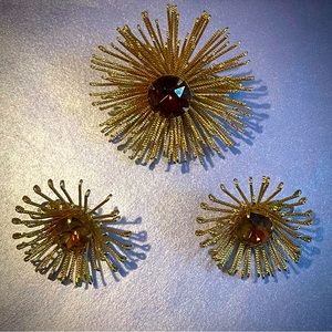 Atomic Starburst Clip-on Earrings & Brooch - 1960s - Vintage Sarah Coventry